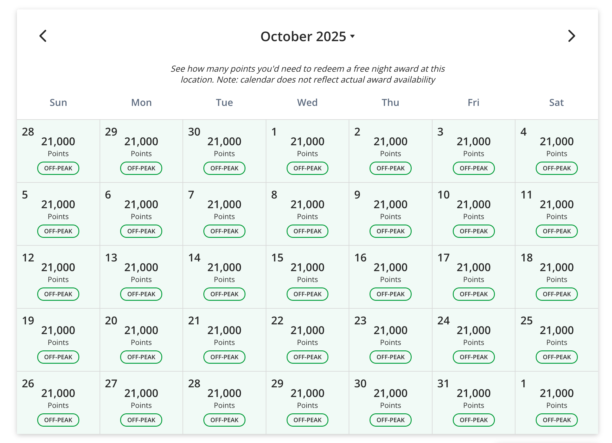 Hyatt award calendar